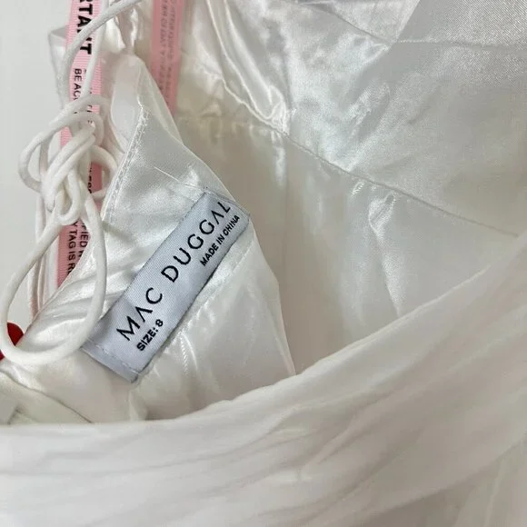 MAC DUGGAL Rosette Chiffon Cutout Empire Waist Gown in White Size US 8 - Picture 7 of 12